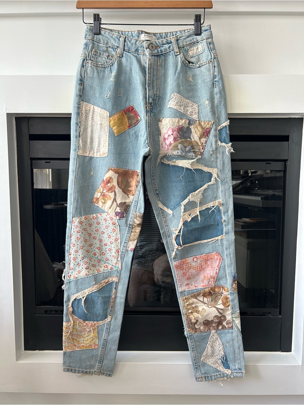 ZARA Patchwork Slim Straight Denim (100% Cotton)